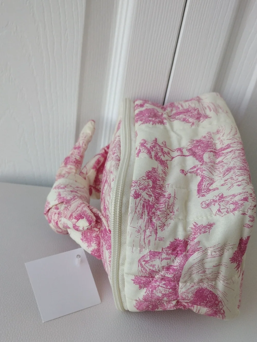Quilted Cosmetic Bag - Pink and Cream